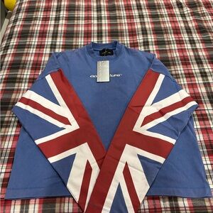 Blue Long Sleeve Shirt with Red and White Accents